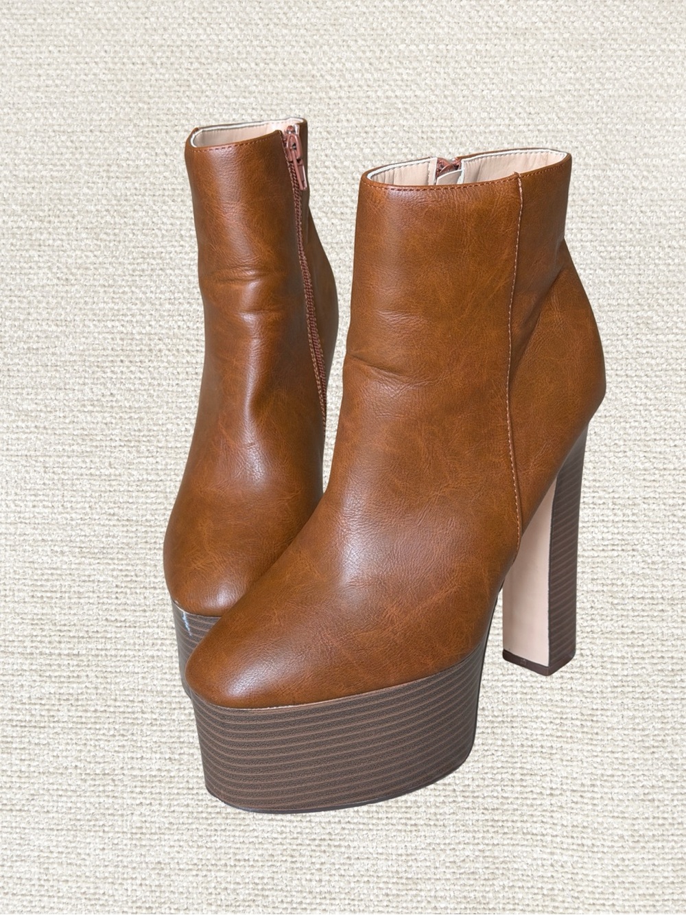 JustFab Perry Brown Platform Ankle Boots